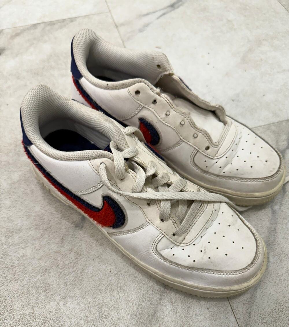 Nike Air Force 1 Low Top Leather Sneaker White/Red/Blue Unisex Kids 7Y